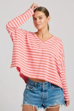 Est 1971 Breton Cotton Long Sleeve Top - Melon & Pink