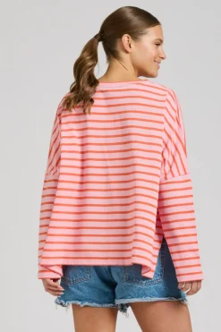 Est 1971 Breton Cotton Long Sleeve Top - Melon & Pink