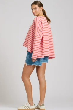 Est 1971 Breton Cotton Long Sleeve Top - Melon & Pink