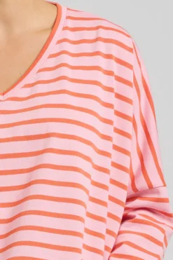 Est 1971 Breton Cotton Long Sleeve Top - Melon & Pink