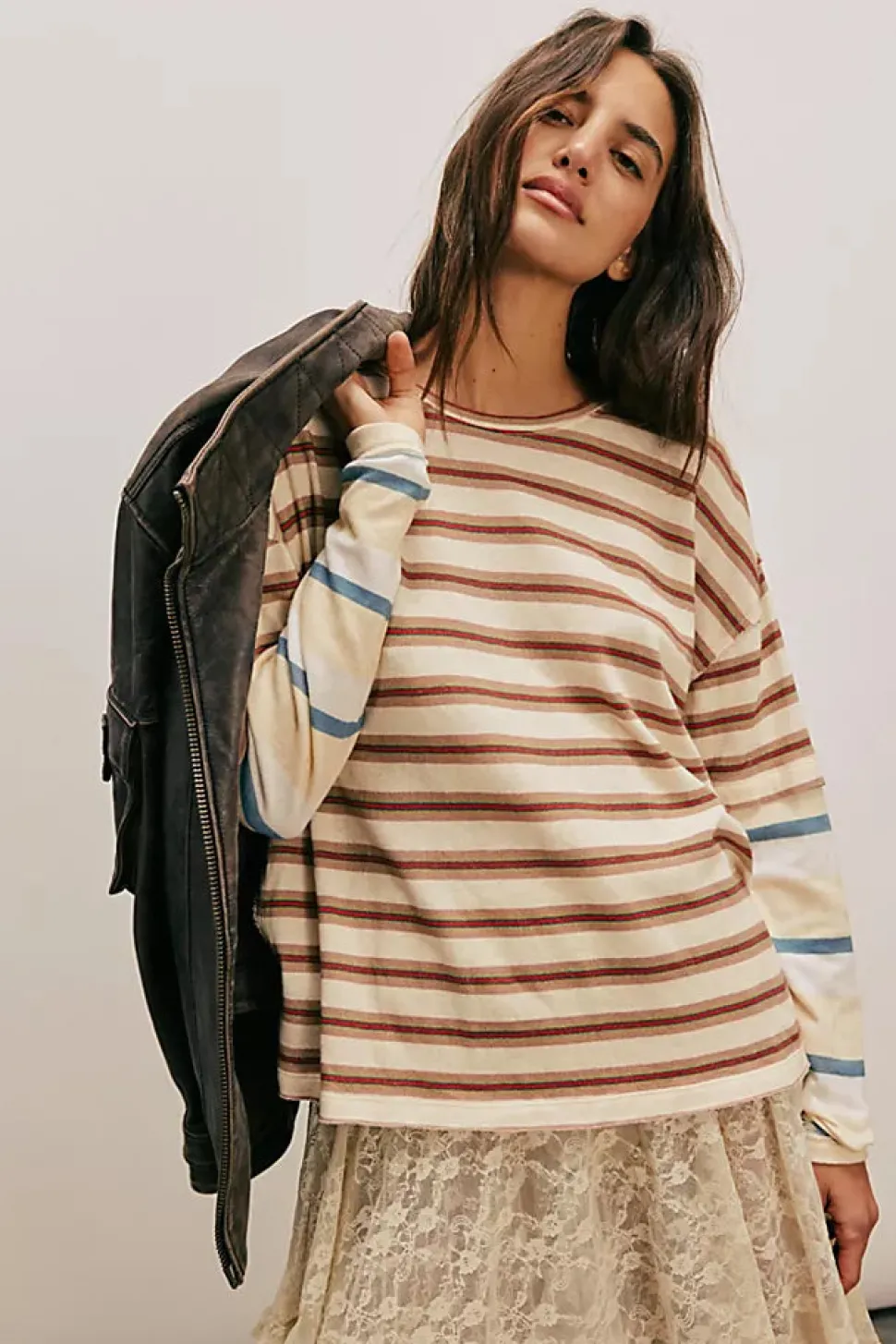 Free People Nina Stripe Long Sleeve - Neutral Combo