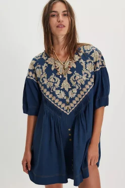 Free People Orson Mini Dress - Indigo Combo