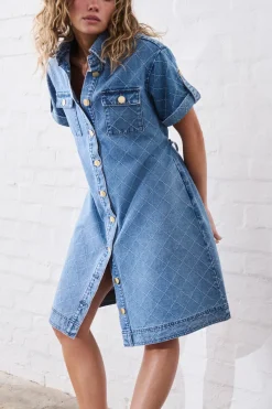 Kireina Simone Dress - Check Stitch 70's Blue