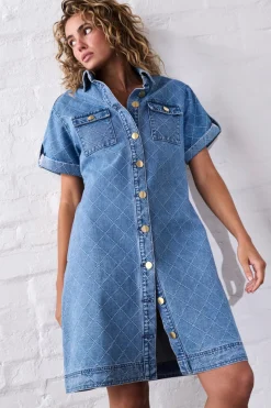 Kireina Simone Dress - Check Stitch 70's Blue