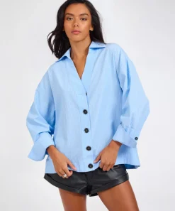 One Teaspoon Powerhouse Oversized Longsleeve Pinstripe Shirt - Blue