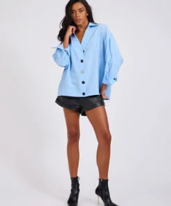 One Teaspoon Powerhouse Oversized Longsleeve Pinstripe Shirt - Blue