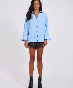 One Teaspoon Powerhouse Oversized Longsleeve Pinstripe Shirt - Blue