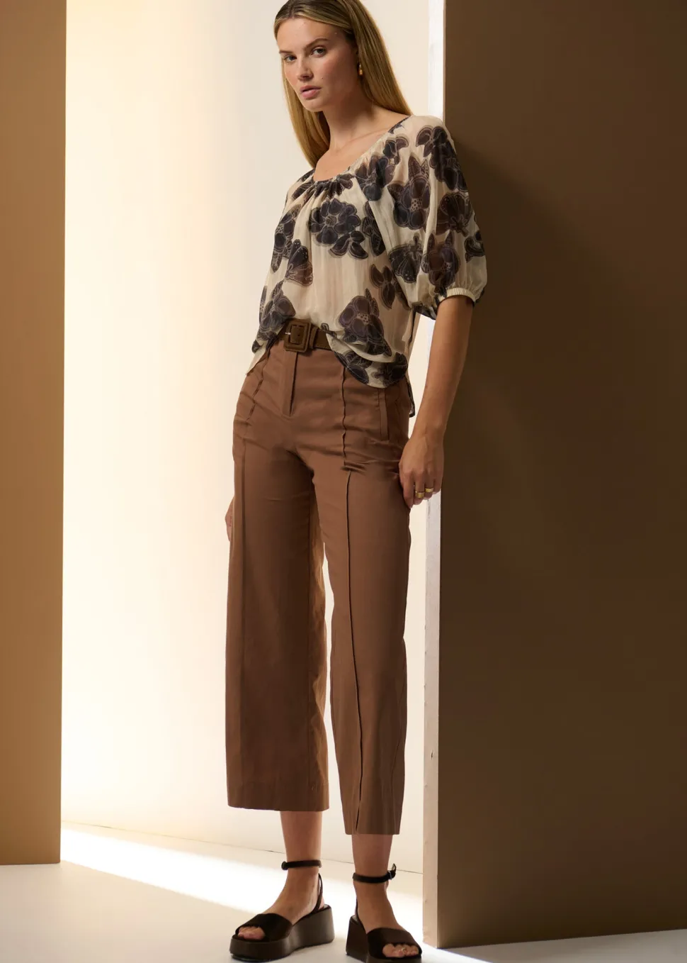 POL Odette Pant Belted - Chocolate