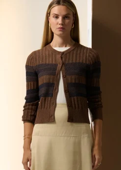 POL Sable Cardigan Striped - Choc/Ink