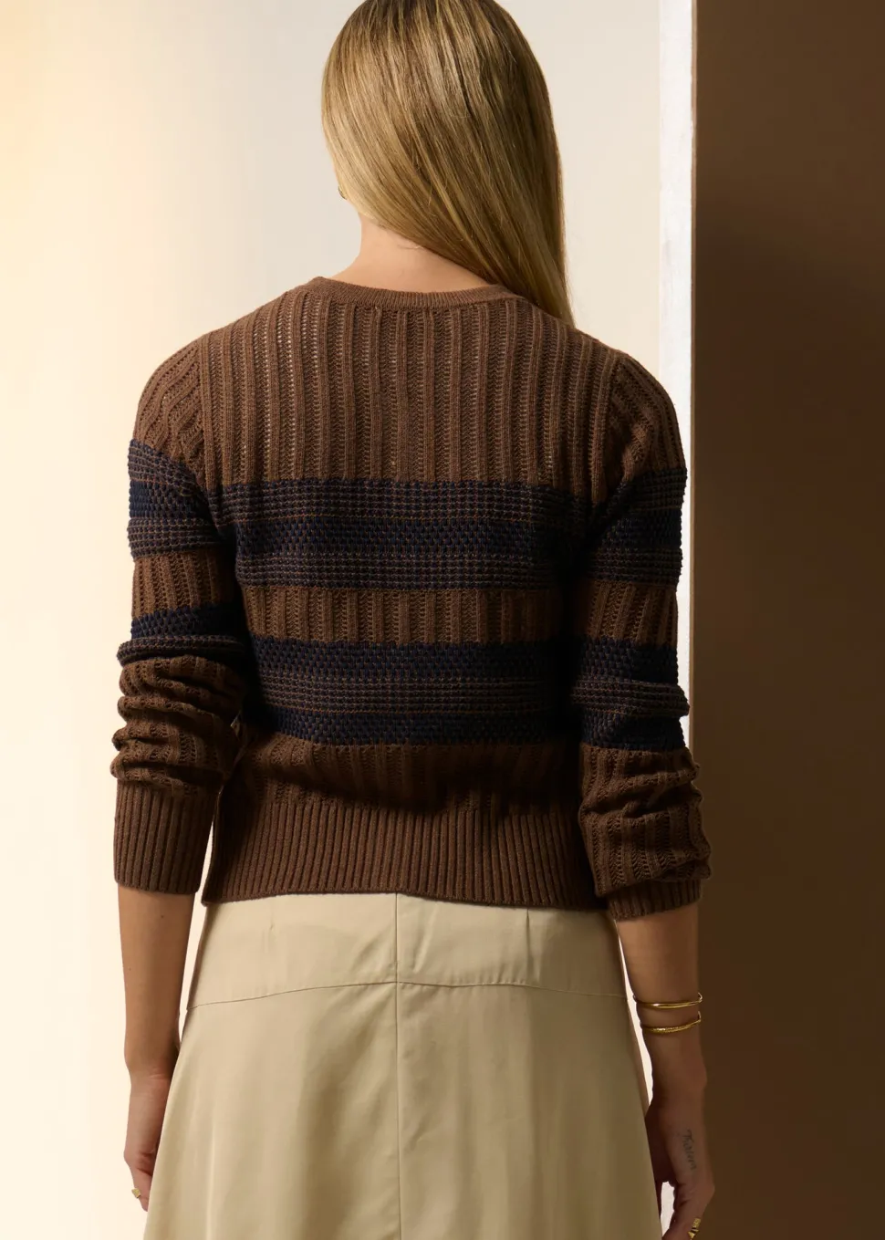 POL Sable Cardigan Striped - Choc/Ink