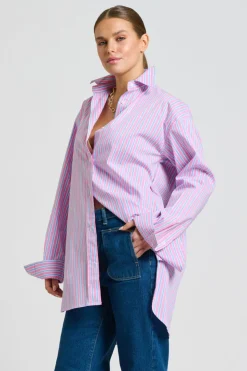 Shirty Boyfriend Shirt - Pink & Blue Stripe