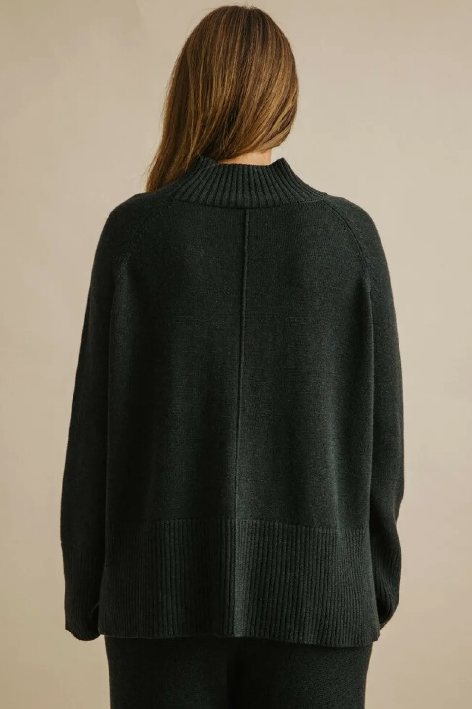 Talamaya Harmony Merino Cotton Mock Neck Pullover - Pine