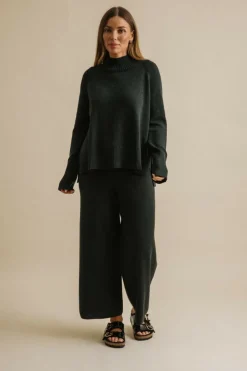 Talamaya Harmony Merino Cotton Mock Neck Pullover - Pine