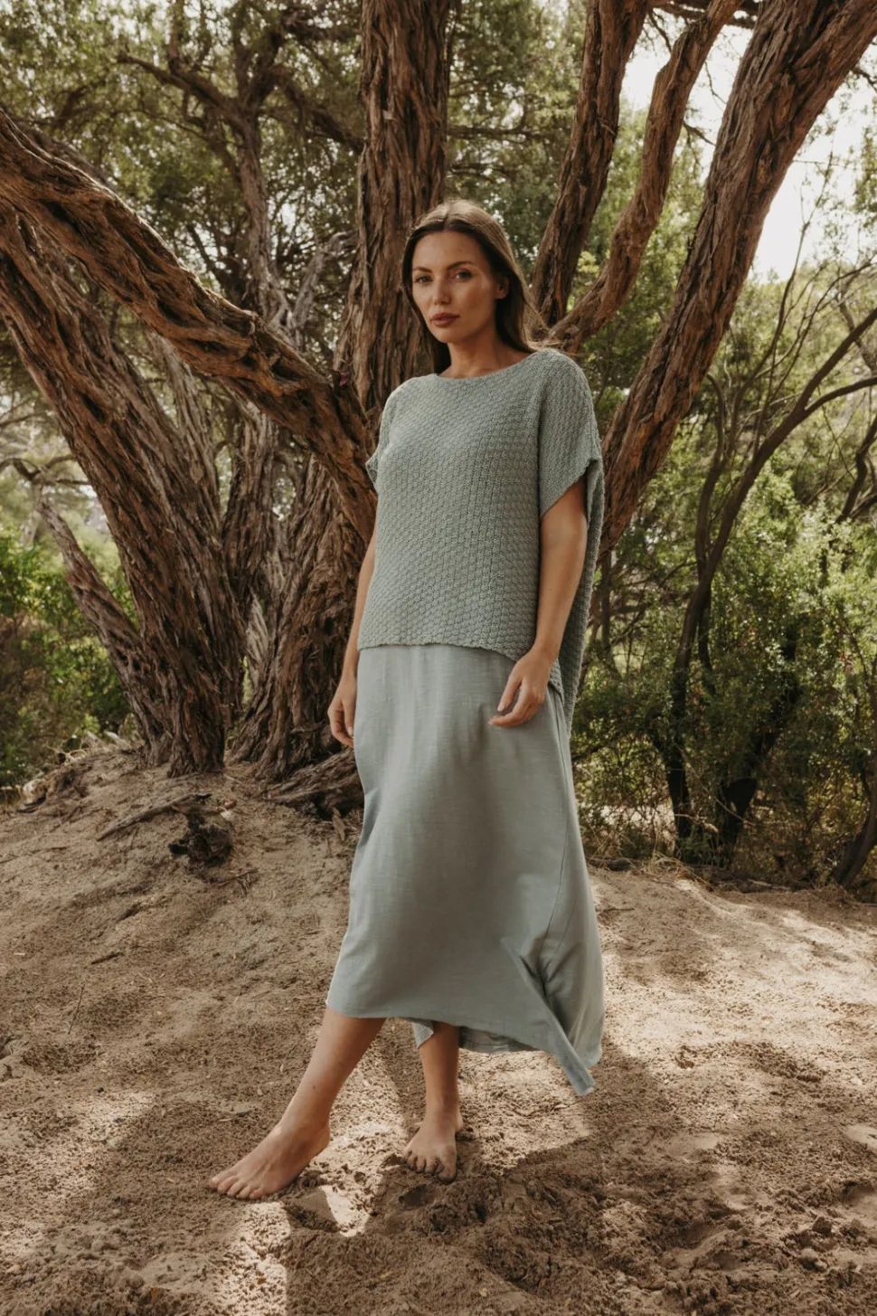 Talamaya Ladder Shortsleeve Pullover - Thyme