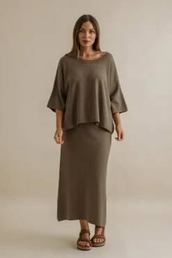 Talamaya Retreat Cotton Twist Tee Pullover - Vintage Khaki & Dusty Olive