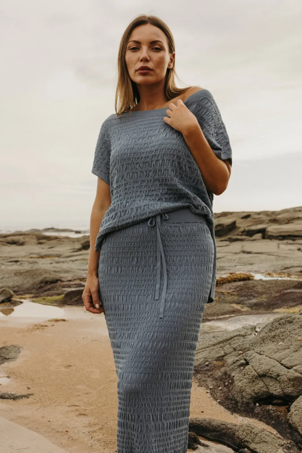 Talamaya Waves Pleat Pullover - Blue Pool