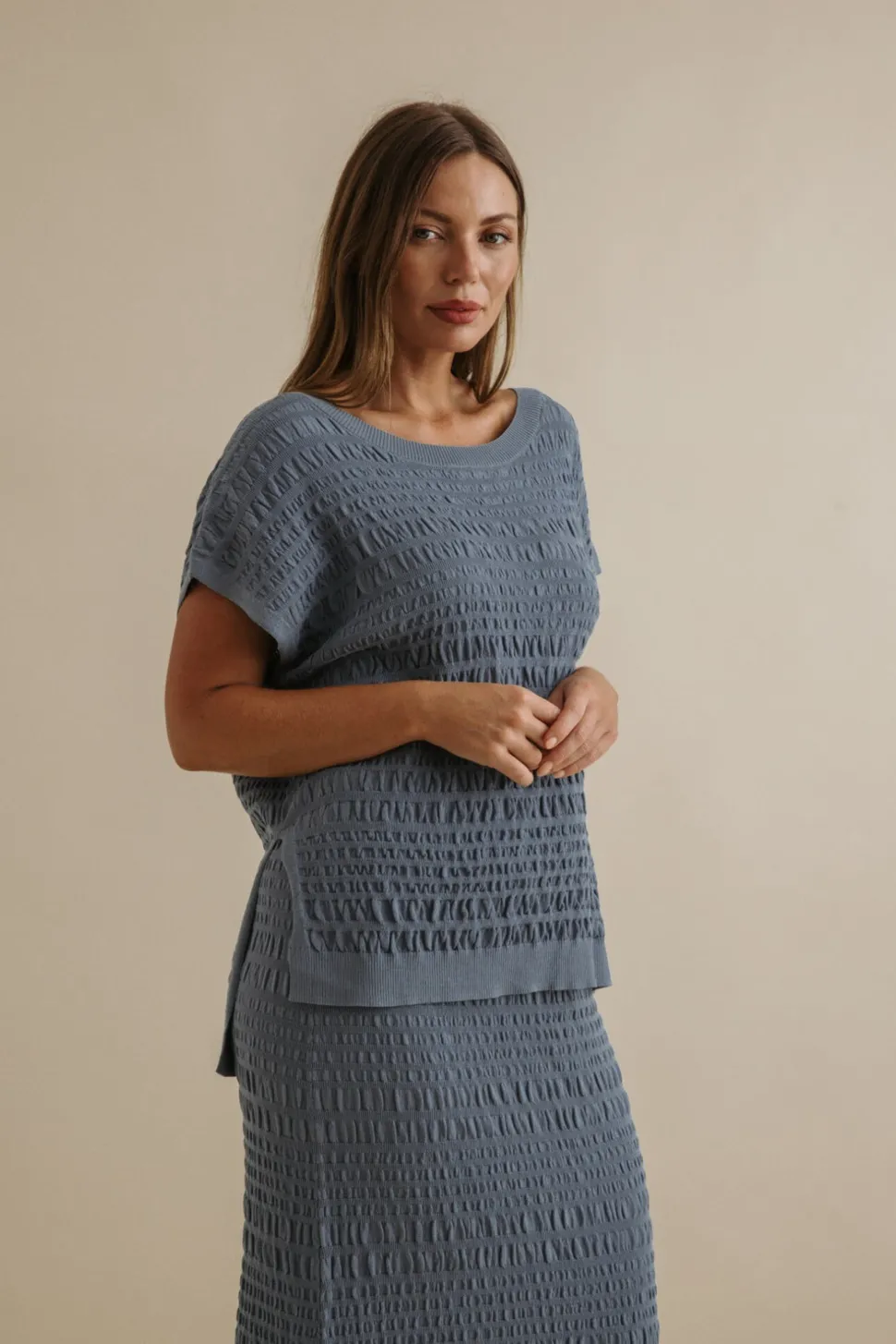 Talamaya Waves Pleat Pullover - Blue Pool
