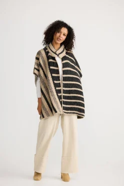 The Shanty Ador Knit Cape - Black W Cedar Stripe