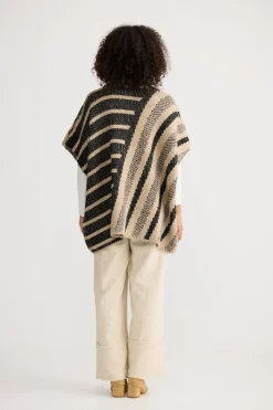 The Shanty Ador Knit Cape - Black W Cedar Stripe